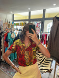 Chemise crop à motifs rétro