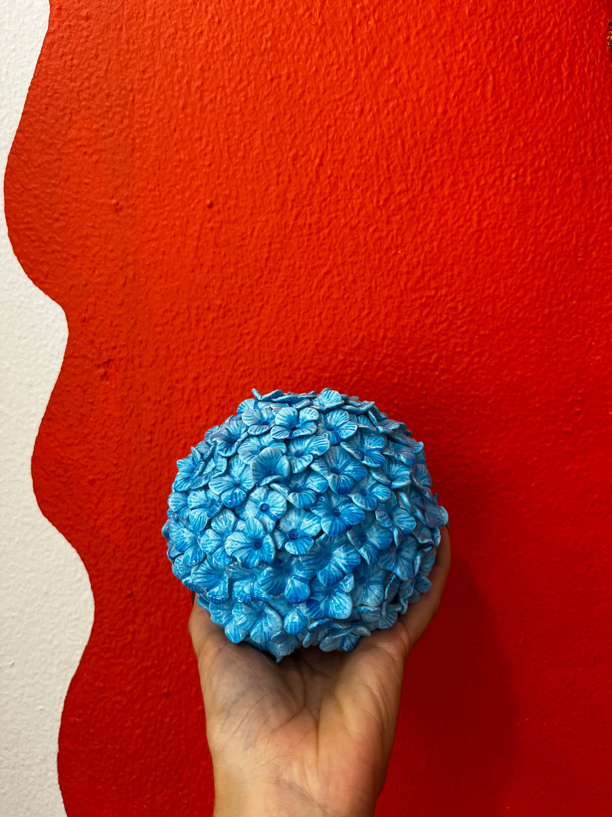 Boule hortensia artisanale bleue