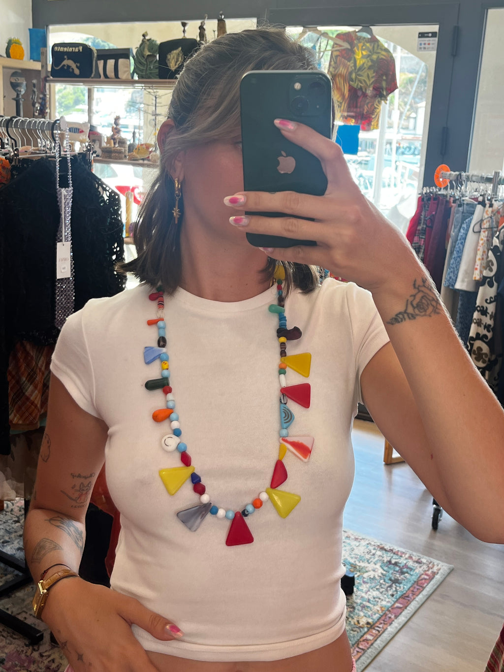 Collier multicolore perles de verre