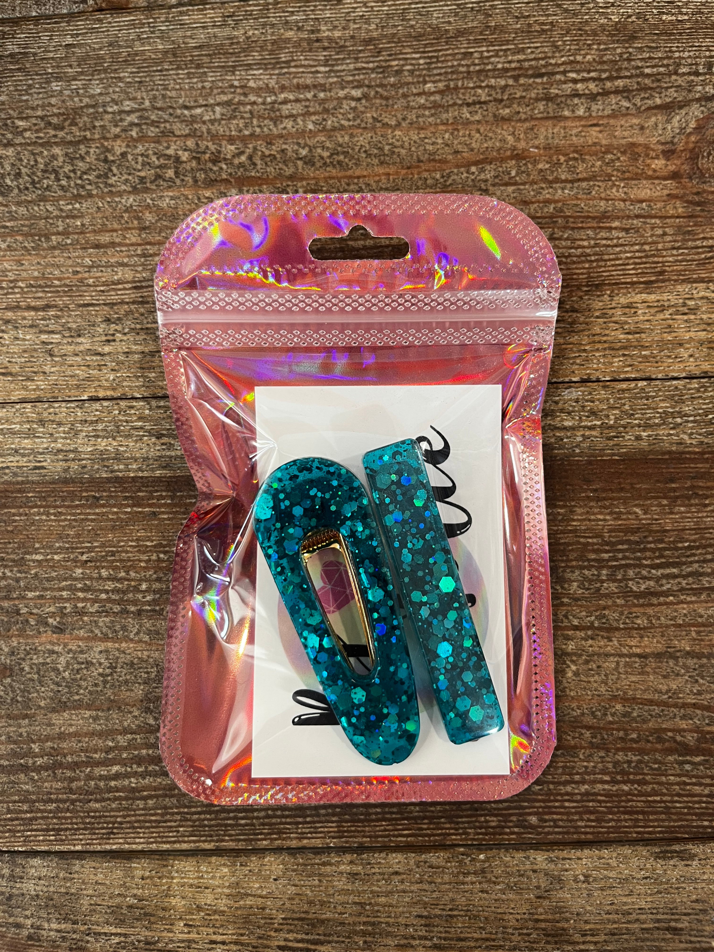 Barrettes bleues 2 en résine