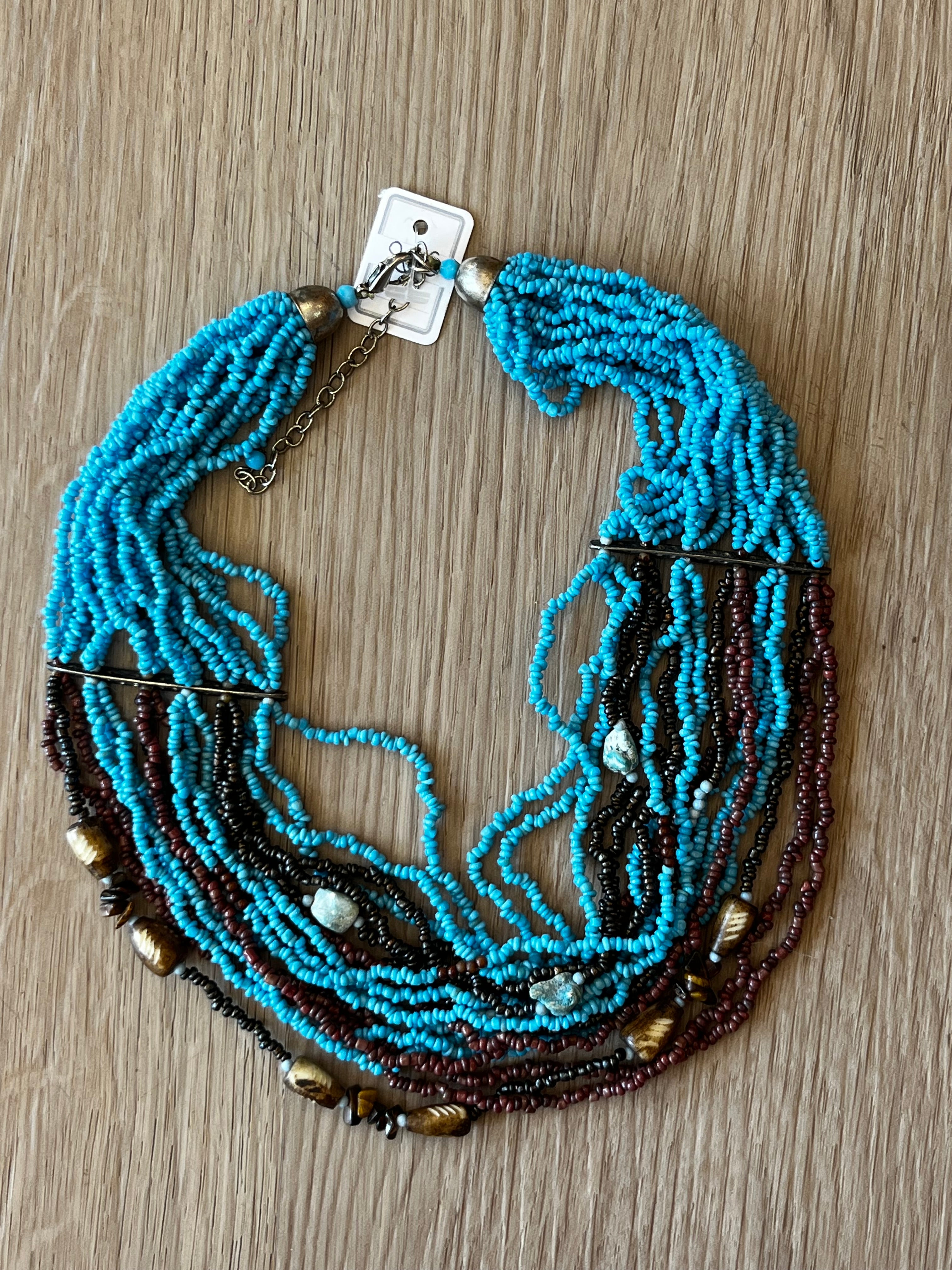 Collier vintage bleu et marron