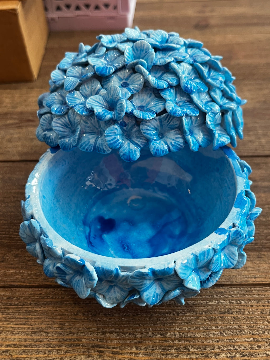 Boule hortensia artisanale bleue