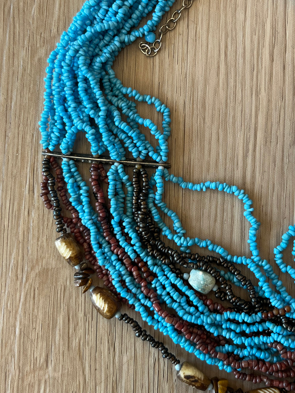 Collier vintage bleu et marron