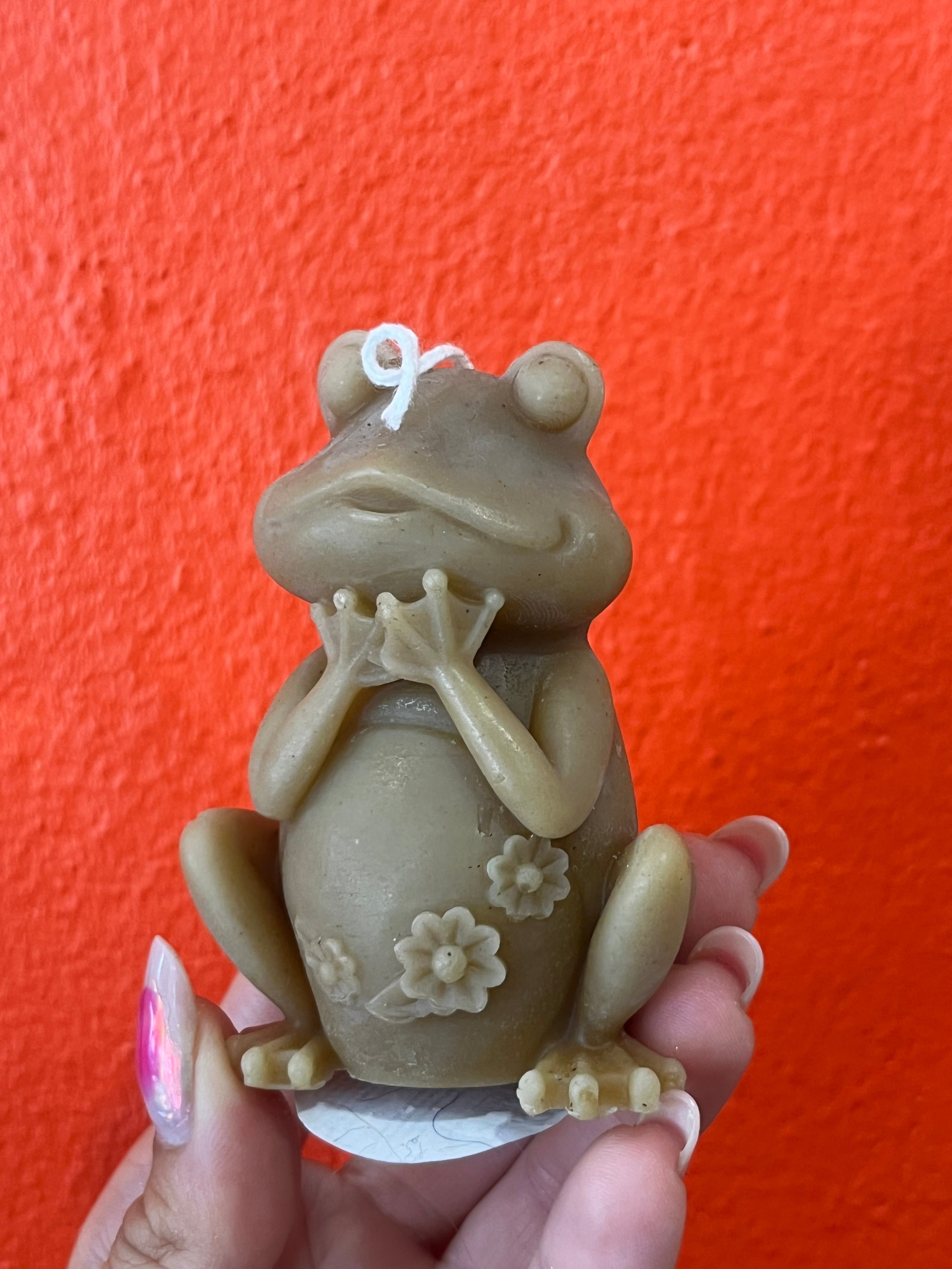 Bougie cire d’abeille grenouille accroupie