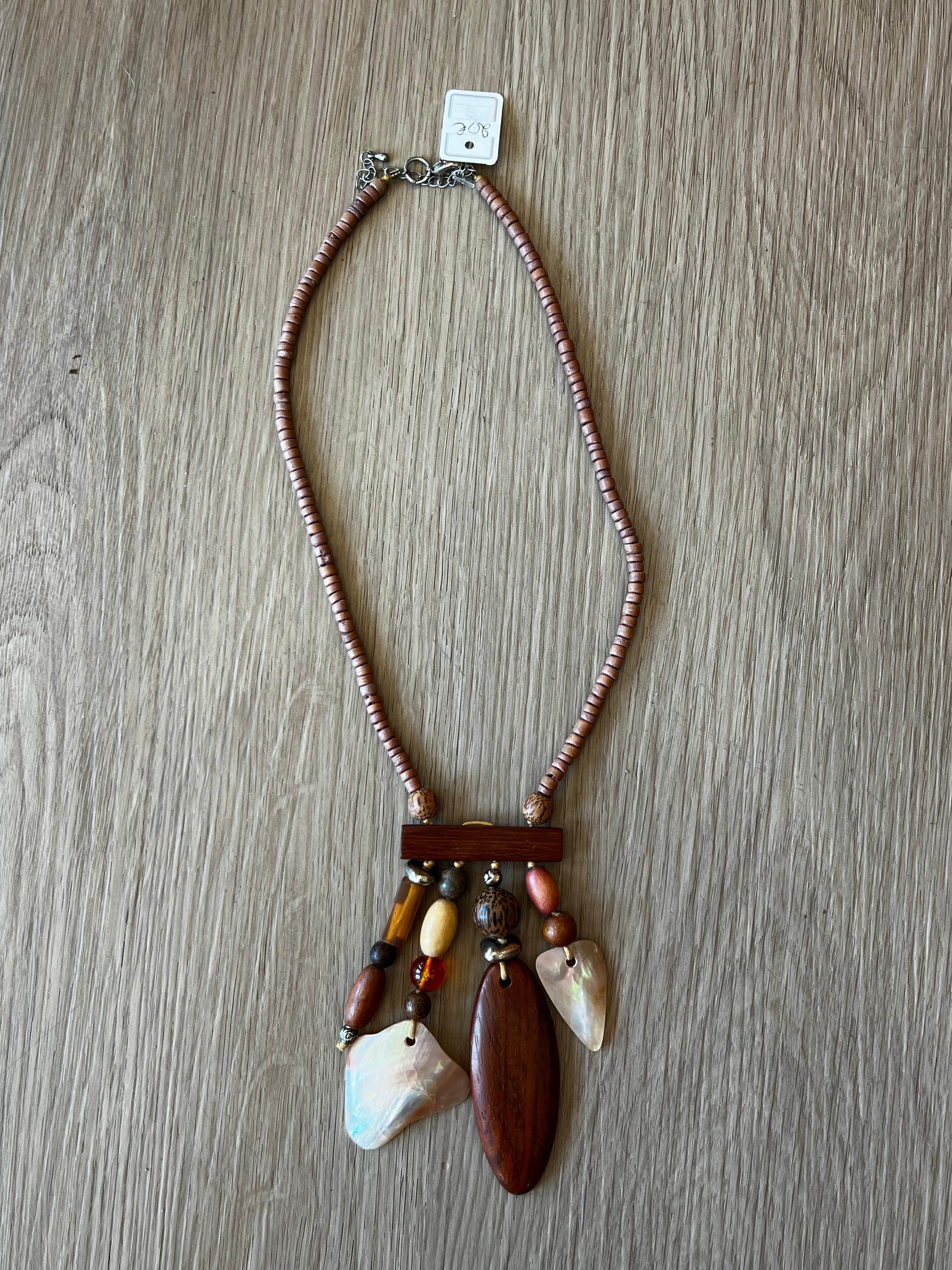 Collier vintage bois et perles