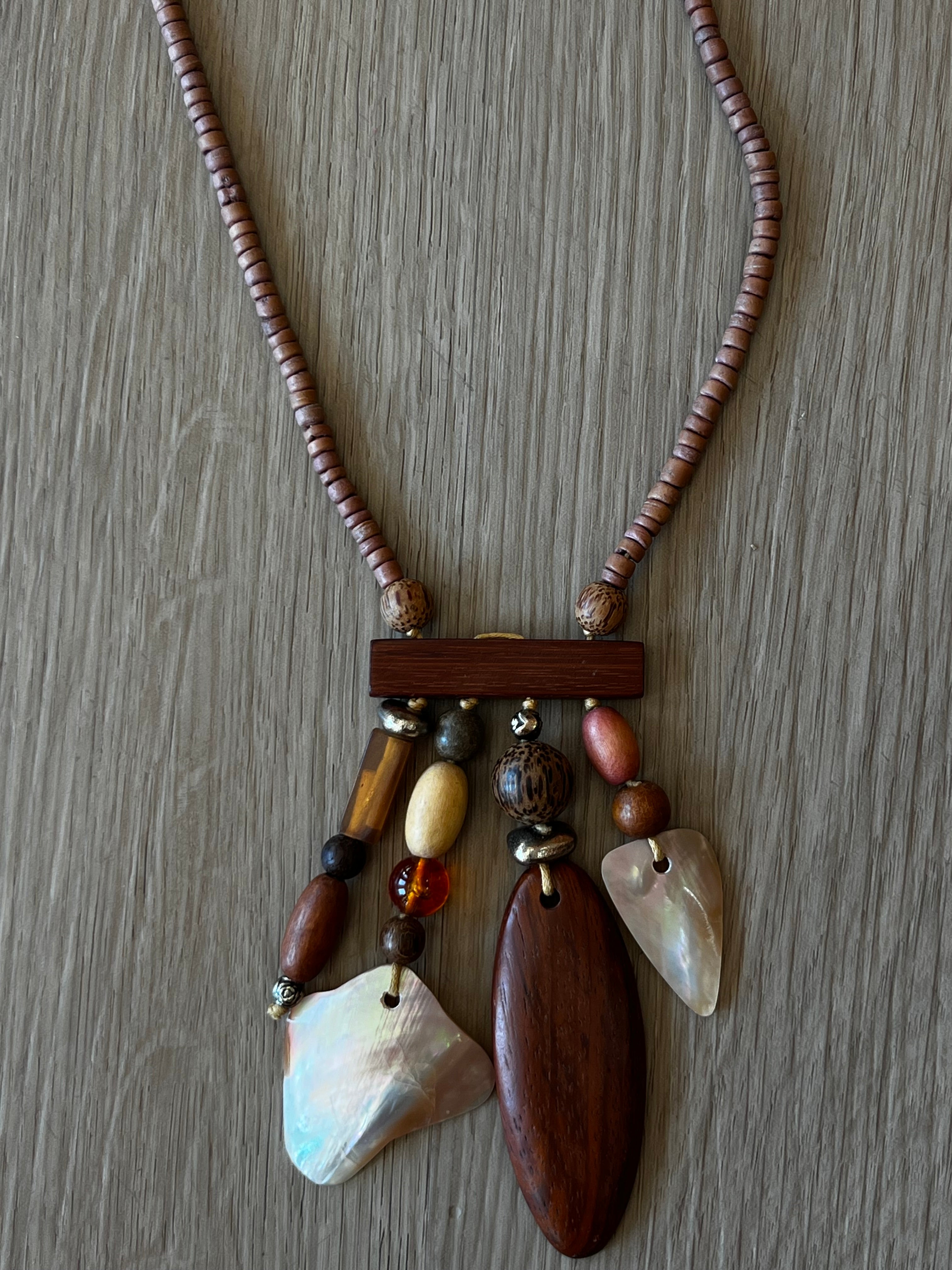 Collier vintage bois et perles