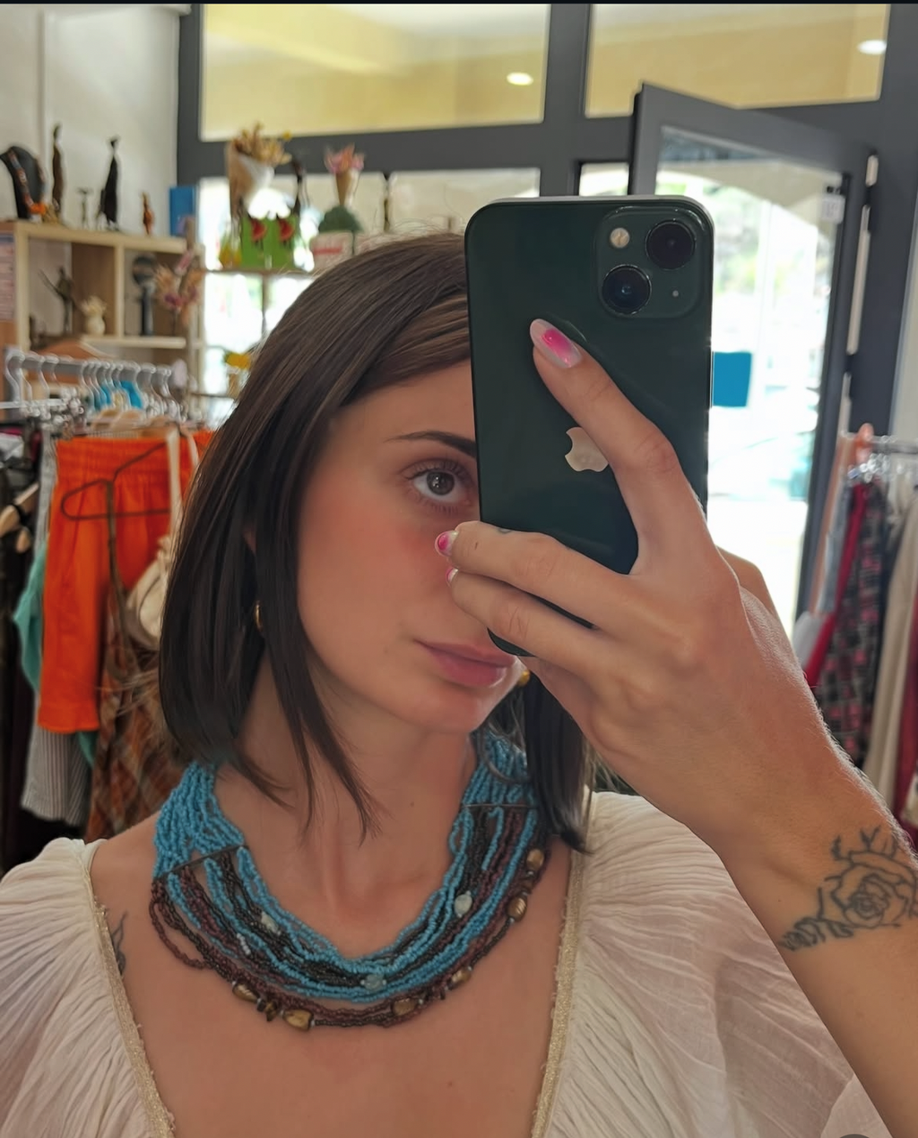 Collier vintage bleu et marron