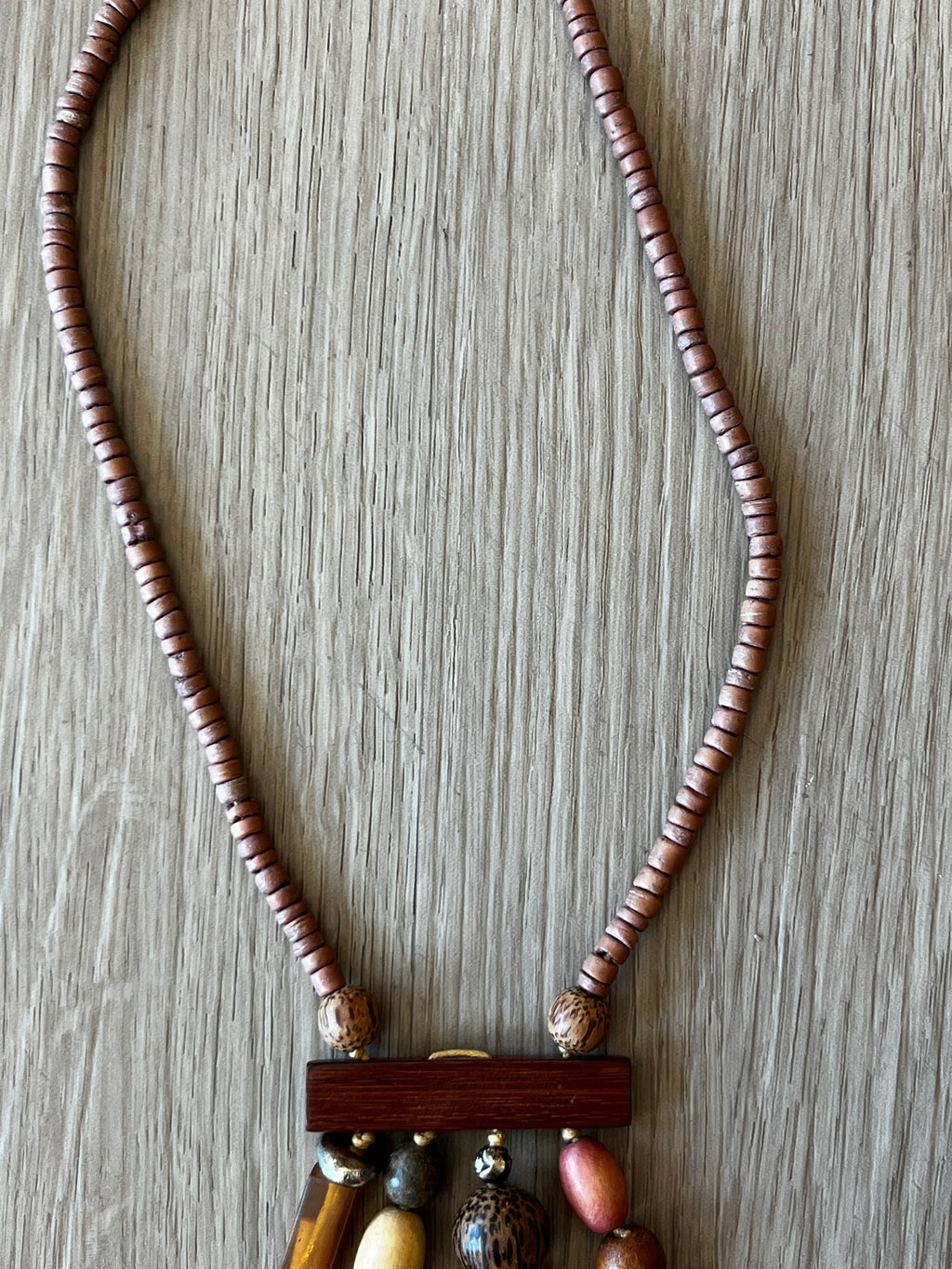 Collier vintage bois et perles